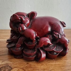 Vintage Lucky Pig with Piglets and Coins